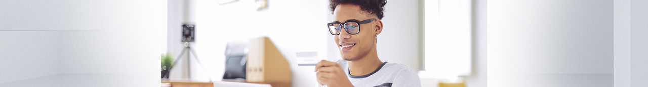 Young man working at home office